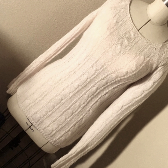 S J. CREW BARELY BLUSH WOOL & MOHAIR BLEND SEMI•SHEER DOLCE CABLE KNIT TOP - Picture 2 of 9